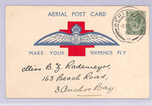 SOUTH AFRICA WW1 Air Mail 1918 *FIRST FLIGHT* RAF Large Wing 6d Postcard WT24 - Image 7