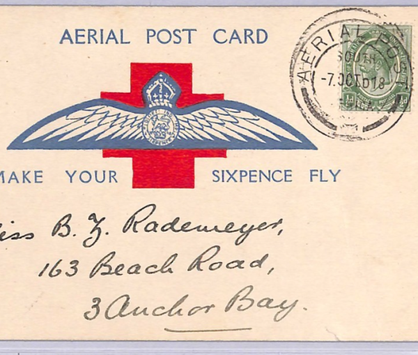 SOUTH AFRICA WW1 Air Mail 1918 *FIRST FLIGHT* RAF Large Wing 6d Postcard WT24