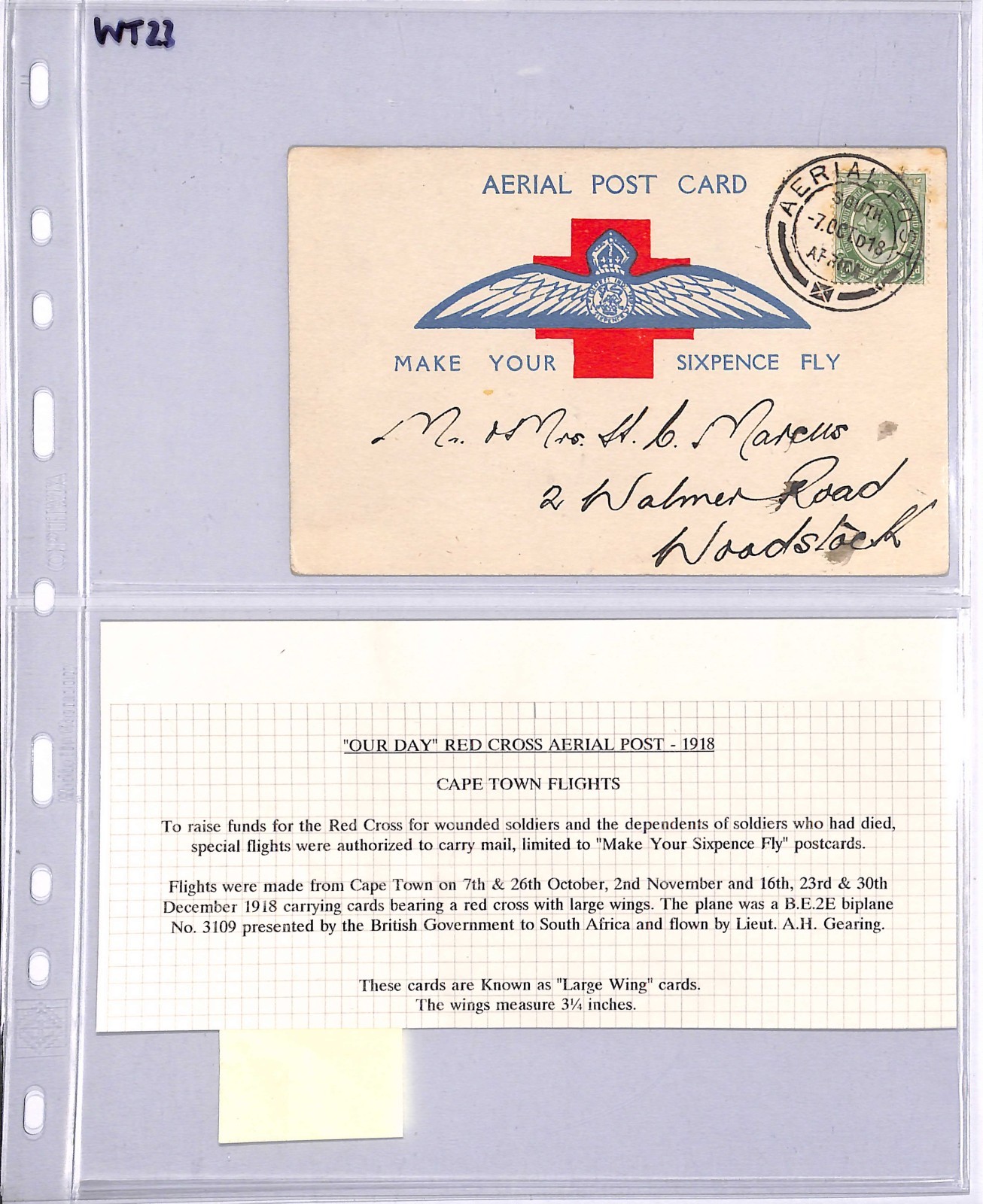 SOUTH AFRICA WW1 Air Mail Card 1918 MAKE YOUR SIXPENCE FLY Charity WT23 - Image 4