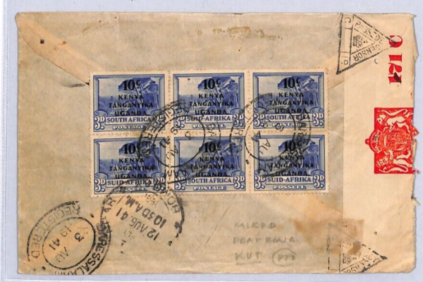 SOUTH AFRICA/KUT Overprints/TANGANYIKA Cover Dar Regd WW2 1941 INDIA Censor ZV2 - Image 3