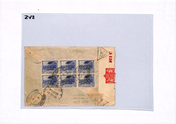 SOUTH AFRICA/KUT Overprints/TANGANYIKA Cover Dar Regd WW2 1941 INDIA Censor ZV2 - Image 5