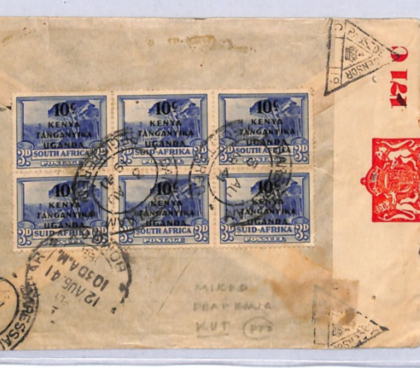 SOUTH AFRICA/KUT Overprints/TANGANYIKA Cover Dar Regd WW2 1941 INDIA Censor ZV2