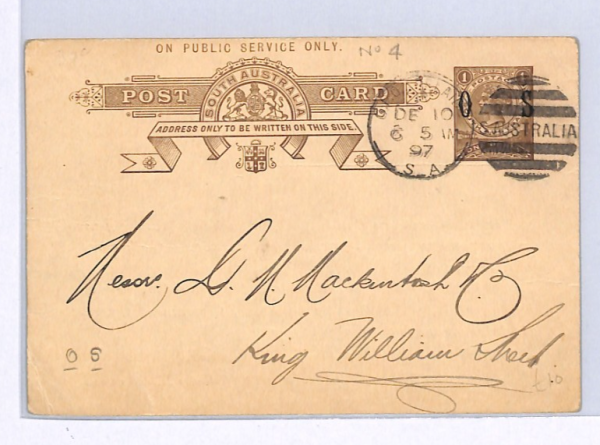 SOUTH AUSTRALIA Official *O_S* Stationery 1d Card Port Adelaide 1897 Customs XK3 - Image 4