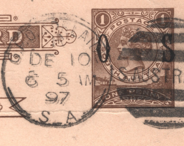 SOUTH AUSTRALIA Official *O_S* Stationery 1d Card Port Adelaide 1897 Customs XK3
