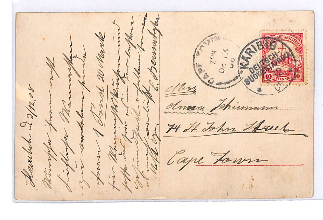 SOUTH WEST AFRICA Germany Cols YACHT Postcard *KARIBIB* 1908 CDS German SWA WK35 - Image 5