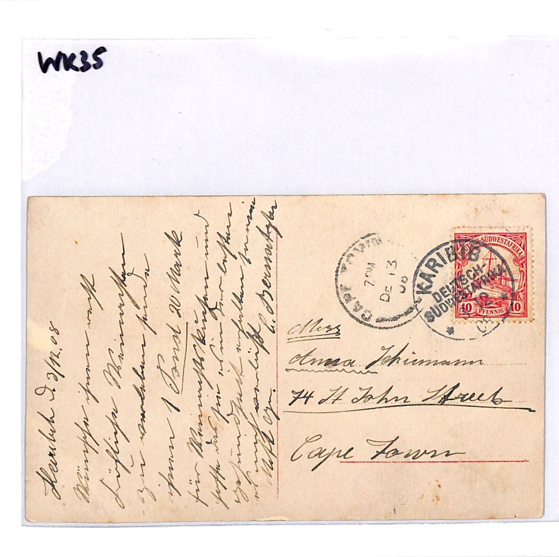 SOUTH WEST AFRICA Germany Cols YACHT Postcard *KARIBIB* 1908 CDS German SWA WK35 - Image 7