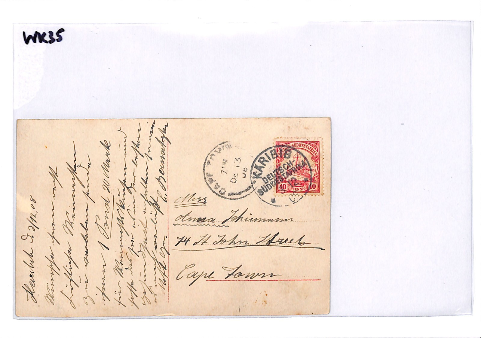 SOUTH WEST AFRICA Germany Cols YACHT Postcard *KARIBIB* 1908 CDS German SWA WK35 - Image 10