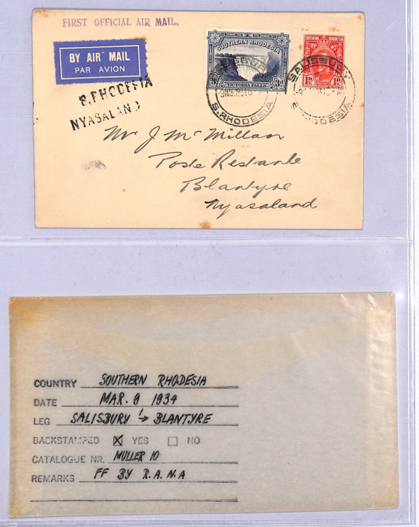SOUTHERN RHODESIA Air Mail 1934 Cover FIRST FLIGHT Blantyre NYASALAND Cachet WT2 - Image 4