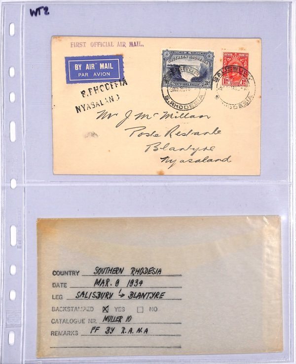 SOUTHERN RHODESIA Air Mail 1934 Cover FIRST FLIGHT Blantyre NYASALAND Cachet WT2 - Image 7