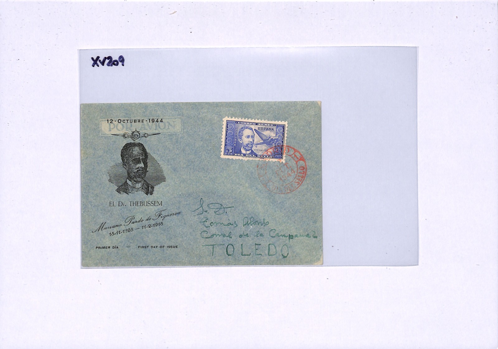 SPAIN 1944 FDC Illustrated *THEBUSSEM* 5 Pesos HIGH VALUE First Day Cover XV209 - Image 5