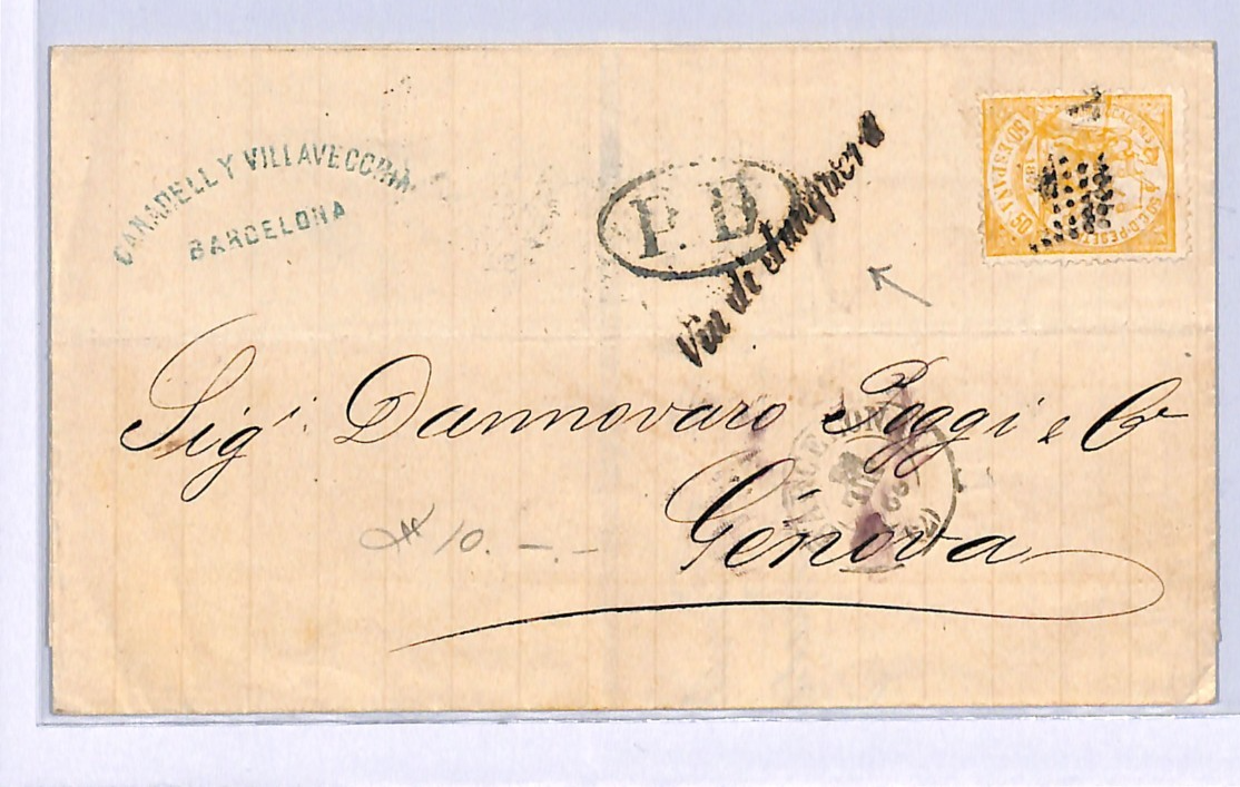 SPAIN Classic 50c Cover Barcelona 1874 Genova *Via di Junquera* {samwells}WO119 - Image 4
