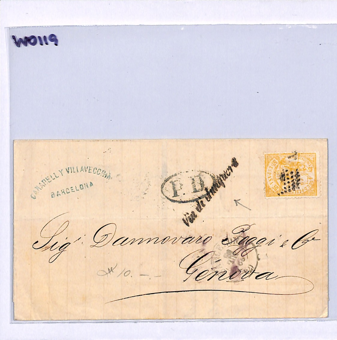 SPAIN Classic 50c Cover Barcelona 1874 Genova *Via di Junquera* {samwells}WO119 - Image 9