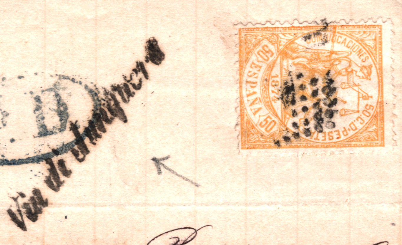 SPAIN Classic 50c Cover Barcelona 1874 Genova *Via di Junquera* {samwells}WO119