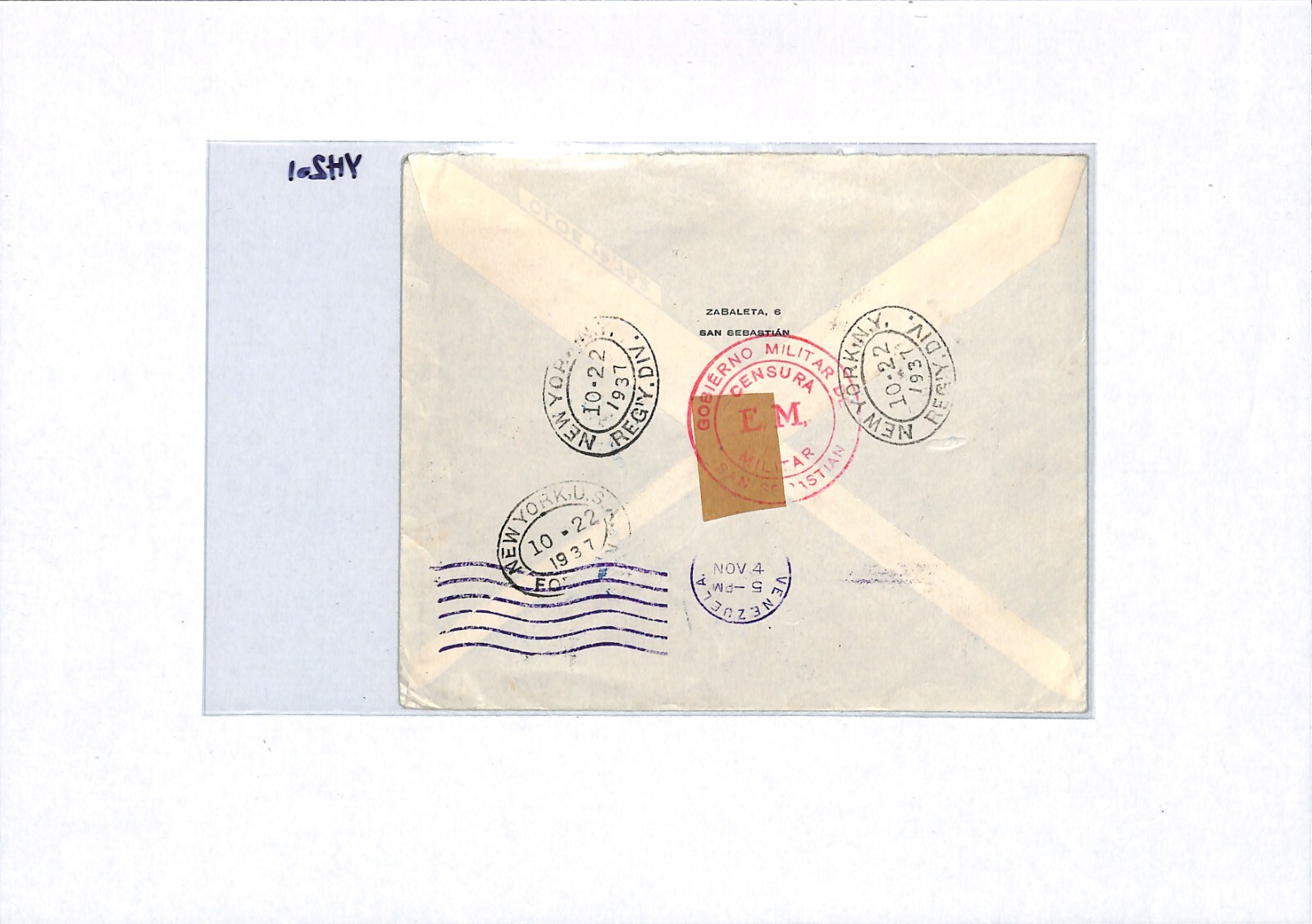 SPAIN Cover SPANISH CIVIL WAR Cover VENEZUELA MAIL Reg CENSOR 1937 Caracas YH201 - Image 11