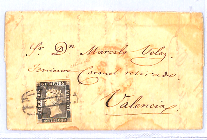 SPAIN NUMBER ONE Classic ISABELLA 6c Black (1850) *VARIETY* Cover Valencia WO112 - Image 3