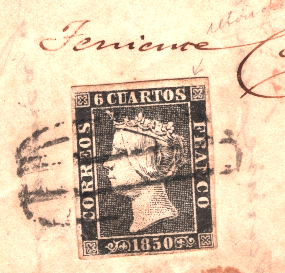 SPAIN NUMBER ONE Classic ISABELLA 6c Black (1850) *VARIETY* Cover Valencia WO112