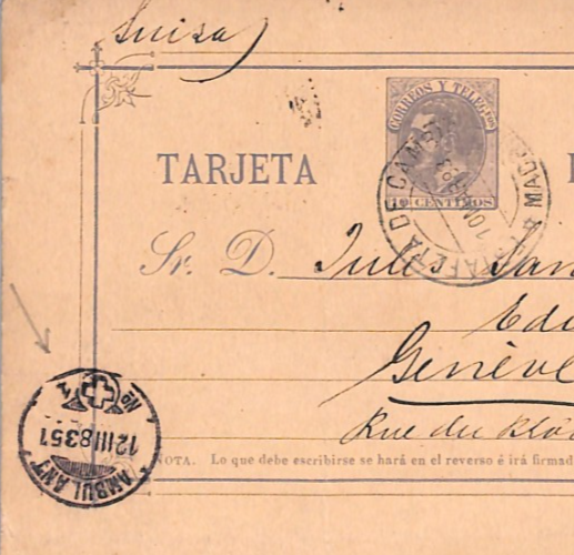 SPAIN Stationery Card SWITZERLAND *AMBULANT 1* RAILWAY TPO 1883 Geneva XV164 - Image 3