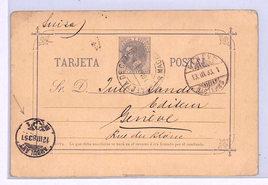 SPAIN Stationery Card SWITZERLAND *AMBULANT 1* RAILWAY TPO 1883 Geneva XV164 - Image 4