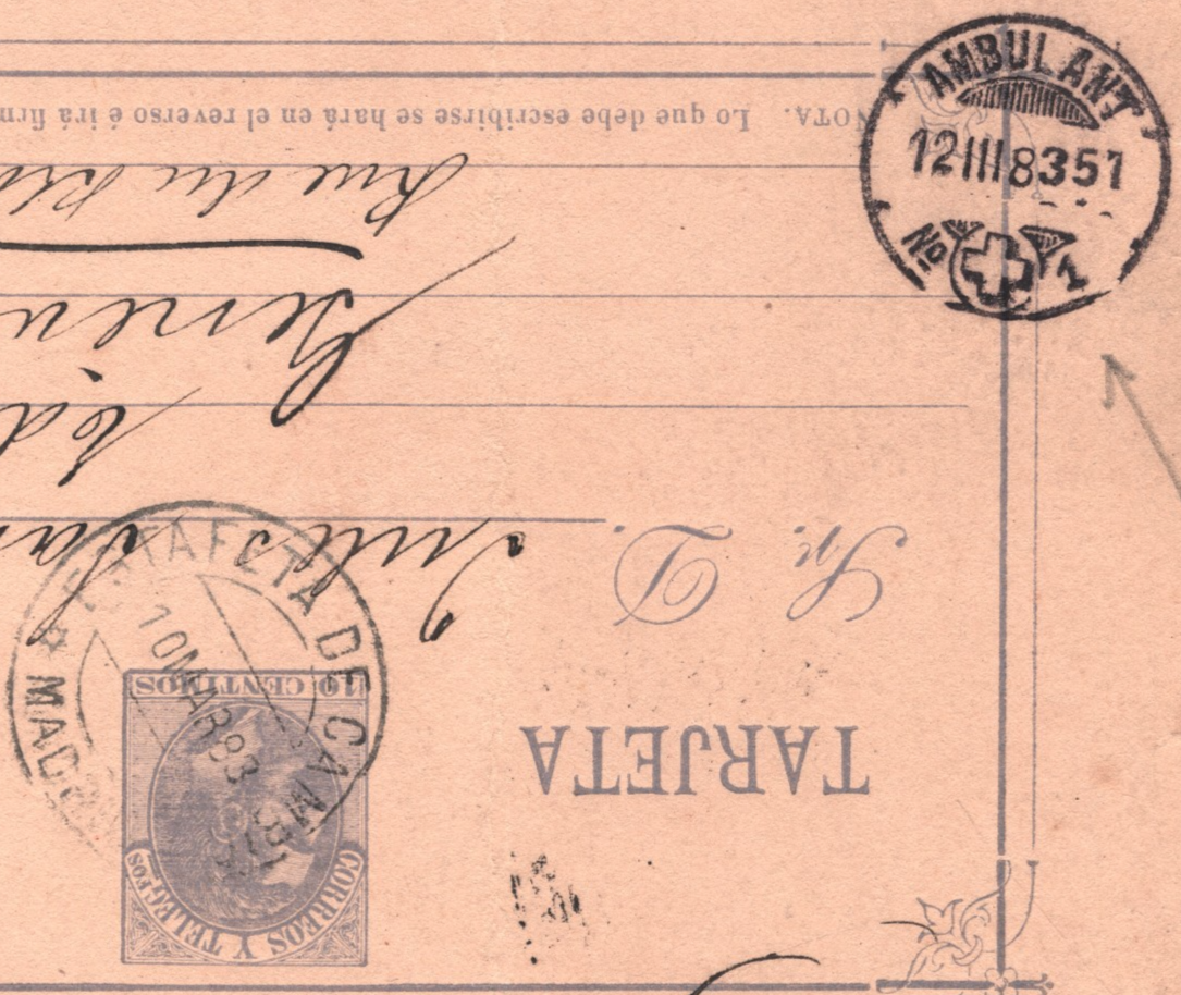 SPAIN Stationery Card SWITZERLAND *AMBULANT 1* RAILWAY TPO 1883 Geneva XV164