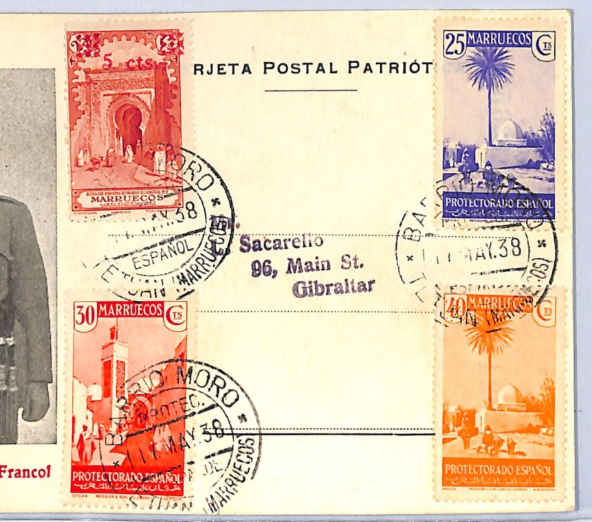 SPANISH MOROCCO Card PROPAGANDA Illustrated FRANCO Barrio Gibraltar 1938 WG155 - Image 4