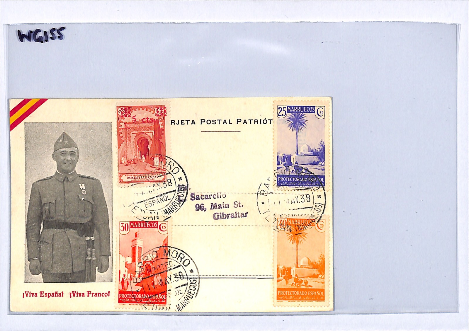 SPANISH MOROCCO Card PROPAGANDA Illustrated FRANCO Barrio Gibraltar 1938 WG155 - Image 5