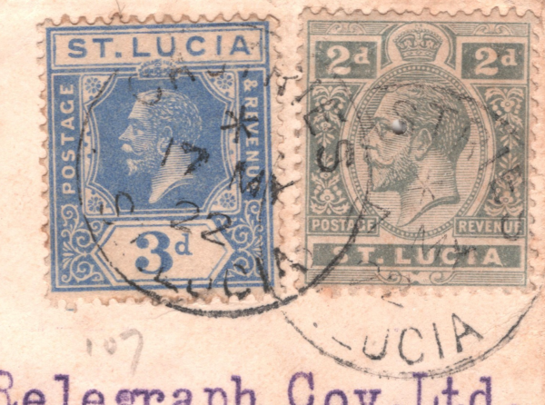 ST LUCIA Cover KGV 3d 2d Registered Commercial 1922 Jamaica via USA XW309