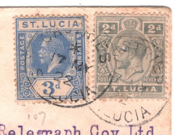 ST LUCIA Cover KGV 3d 2d Registered Commercial 1922 Jamaica via USA XW309 - Image 8