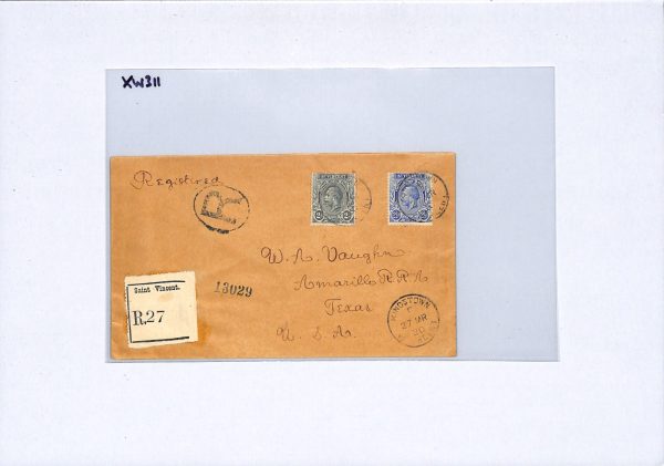 ST VINCENT KGV 2d Grey Cover Reg 1920 Amarillo Texas SG.110 Cat £38x3=£114+XW311 - Image 6