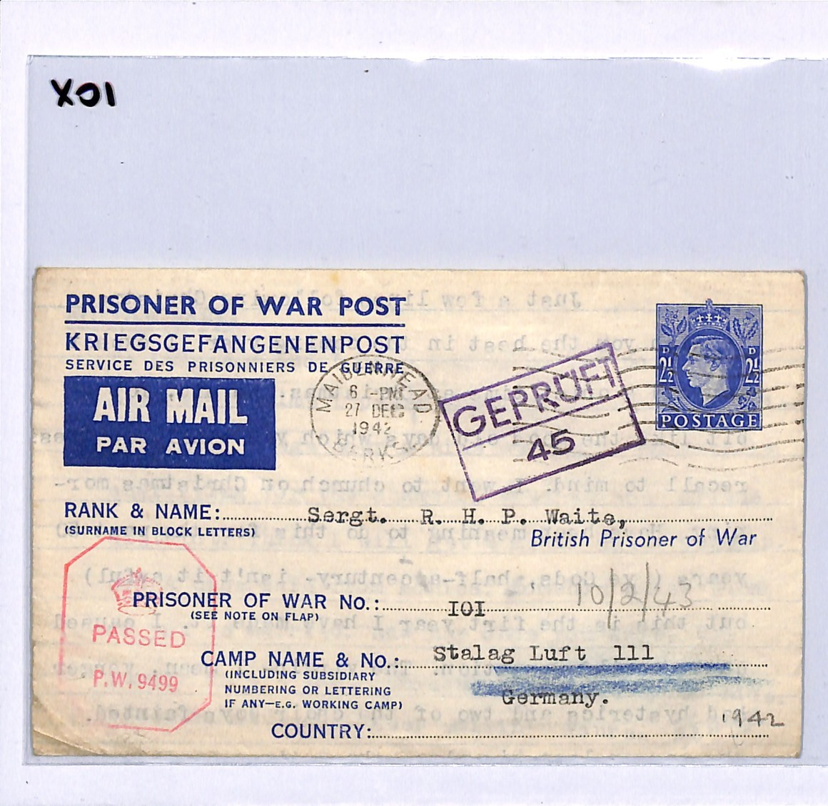 STALAG LUFT III Cover *POW MAIL* WW2 Censor 1942 Germany (GREAT ESCAPE CAMP) XO1 - Image 7