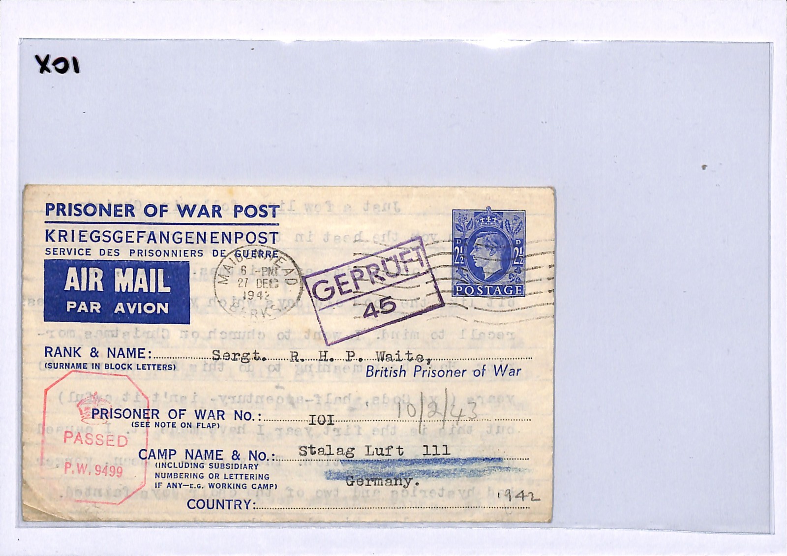 STALAG LUFT III Cover *POW MAIL* WW2 Censor 1942 Germany (GREAT ESCAPE CAMP) XO1 - Image 9