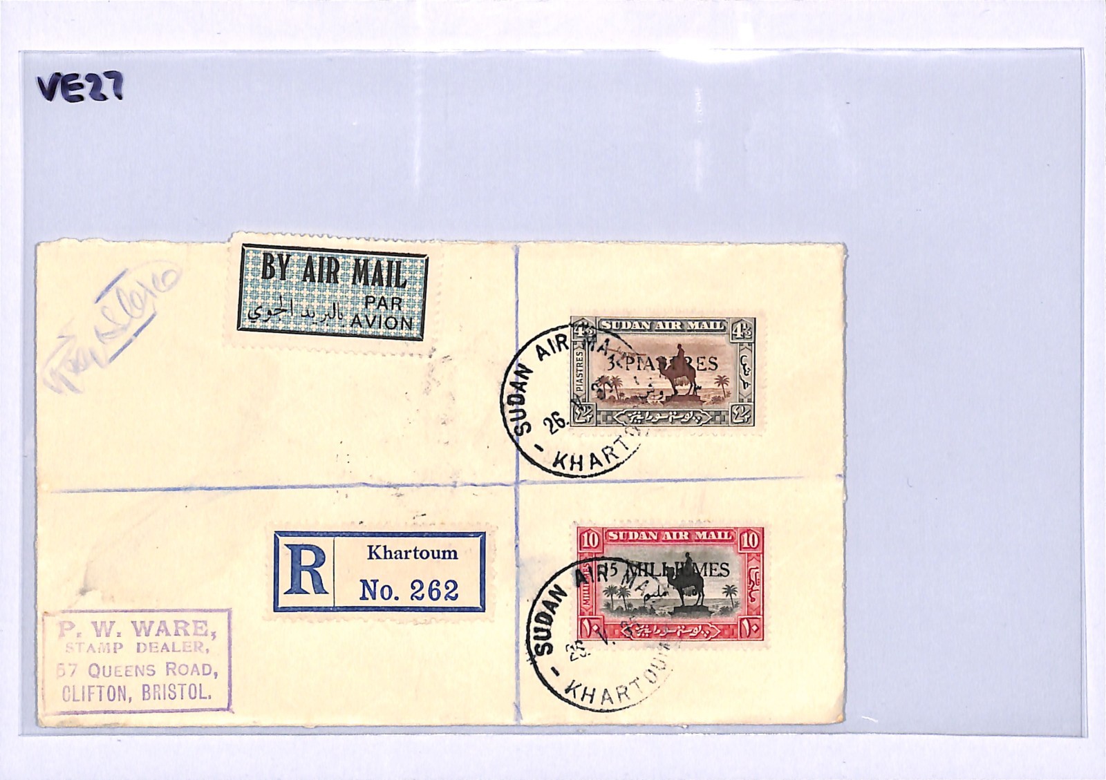 SUDAN Air 1935 Cover *3 PIASTRES* Surcharge CAMEL & AEROPLANE Reg Khartoum VE27 - Image 11