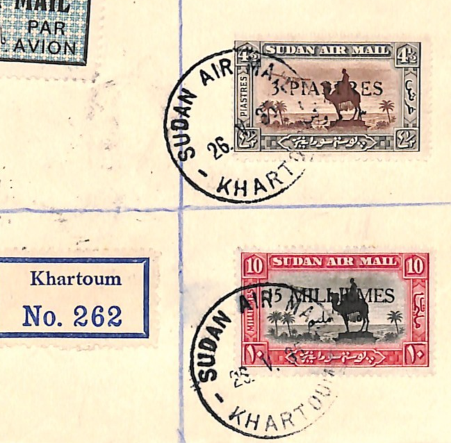 SUDAN Air 1935 Cover *3 PIASTRES* Surcharge CAMEL & AEROPLANE Reg Khartoum VE27 - Image 2