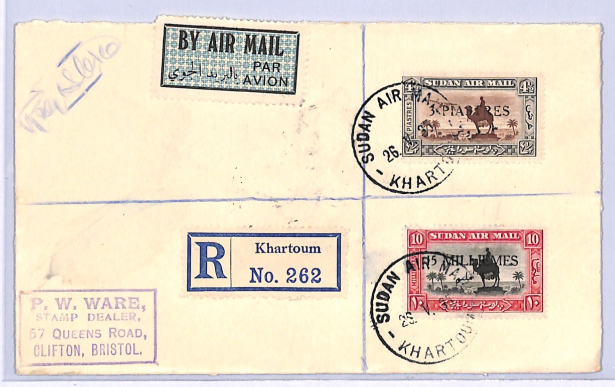 SUDAN Air 1935 Cover *3 PIASTRES* Surcharge CAMEL & AEROPLANE Reg Khartoum VE27 - Image 3