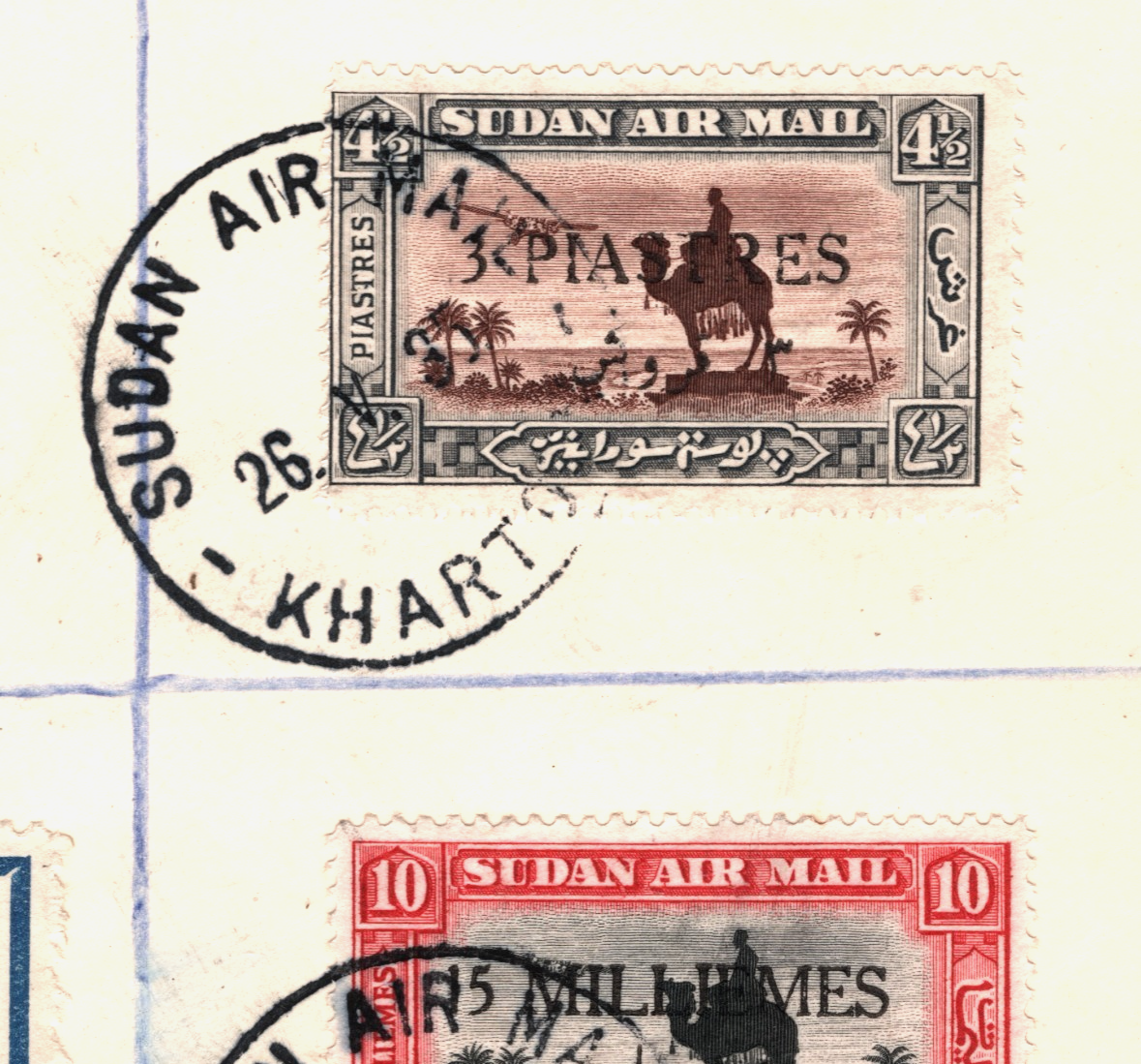 SUDAN Air 1935 Cover *3 PIASTRES* Surcharge CAMEL & AEROPLANE Reg Khartoum VE27