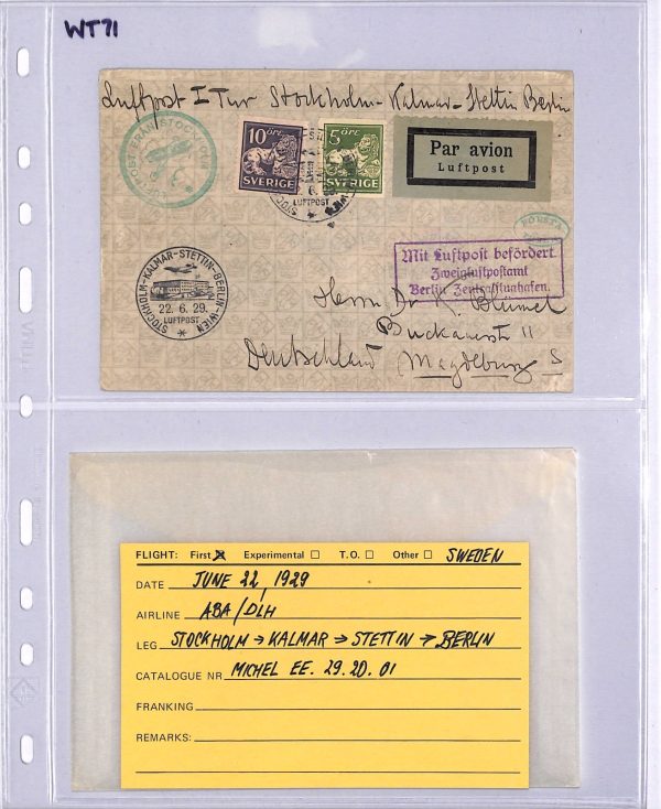 SWEDEN Air Mail 1929 Cover FIRST FLIGHT Berlin Stettin Kalmar {Joffe}WT71 - Image 8
