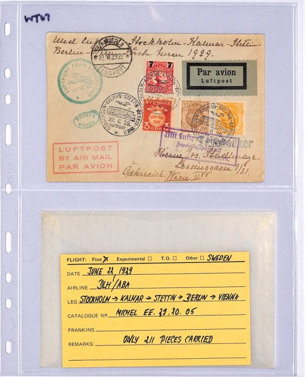 SWEDEN Air Mail 1929 Cover FIRST FLIGHT Vienna via Stettin & Berlin {Joffe}WT67 - Image 10