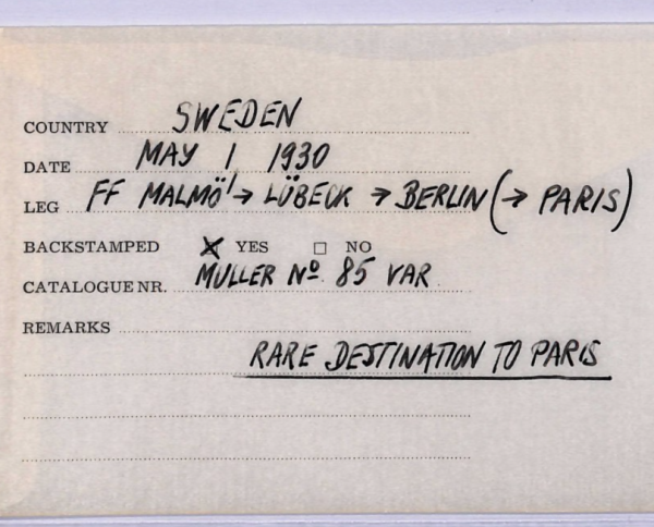 SWEDEN Air Mail 1930 Cover FIRST FLIGHT Malmo Cologne Paris 35o Rate {Joffe}WT68 - Image 6