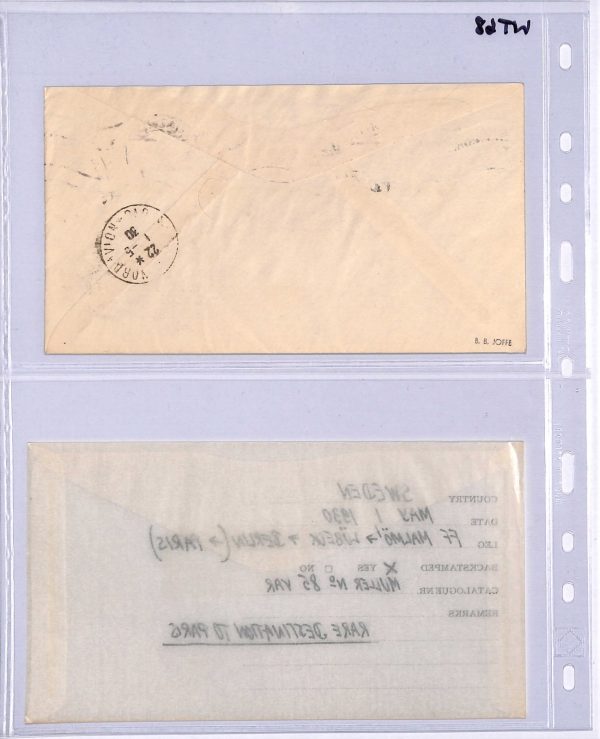 SWEDEN Air Mail 1930 Cover FIRST FLIGHT Malmo Cologne Paris 35o Rate {Joffe}WT68 - Image 7