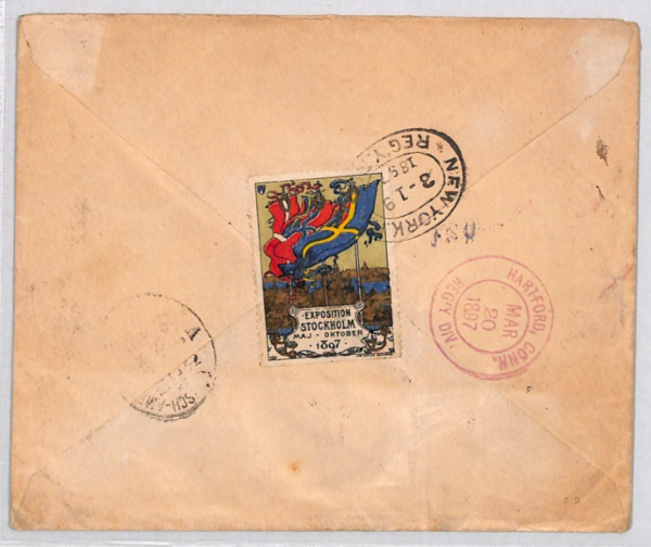 SWEDEN Cover 1897 *EXHIBITION* ADVERT LABEL Stockholm Reg Transatlantic YG401 - Image 4