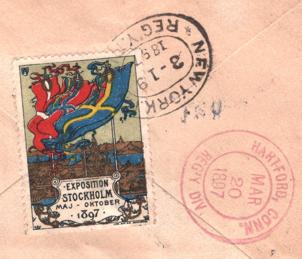 SWEDEN Cover 1897 *EXHIBITION* ADVERT LABEL Stockholm Reg Transatlantic YG401 - Image 7