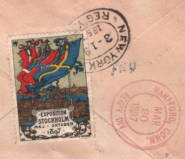 SWEDEN Cover 1897 *EXHIBITION* ADVERT LABEL Stockholm Reg Transatlantic YG401 - Image 9
