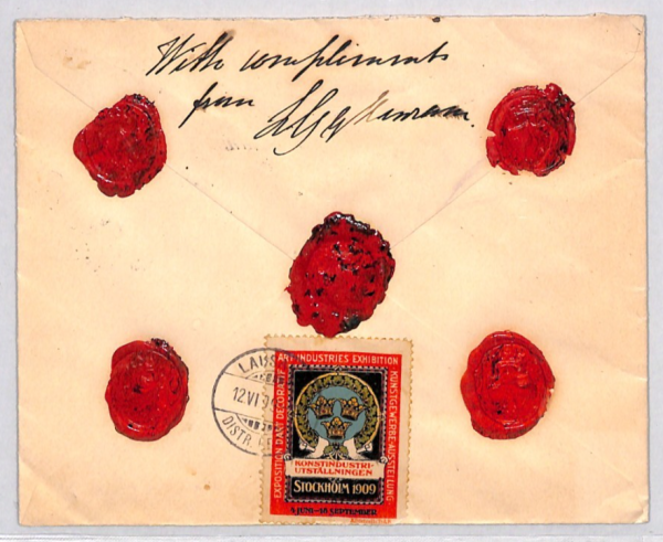SWEDEN Cover *INDUSTRIES EXHIBITION* Advert Label 1909 Tied Reg Stockholm YG402 - Image 3