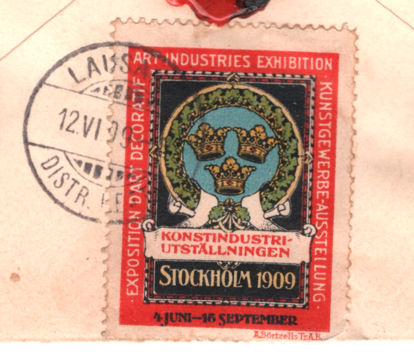 SWEDEN Cover *INDUSTRIES EXHIBITION* Advert Label 1909 Tied Reg Stockholm YG402