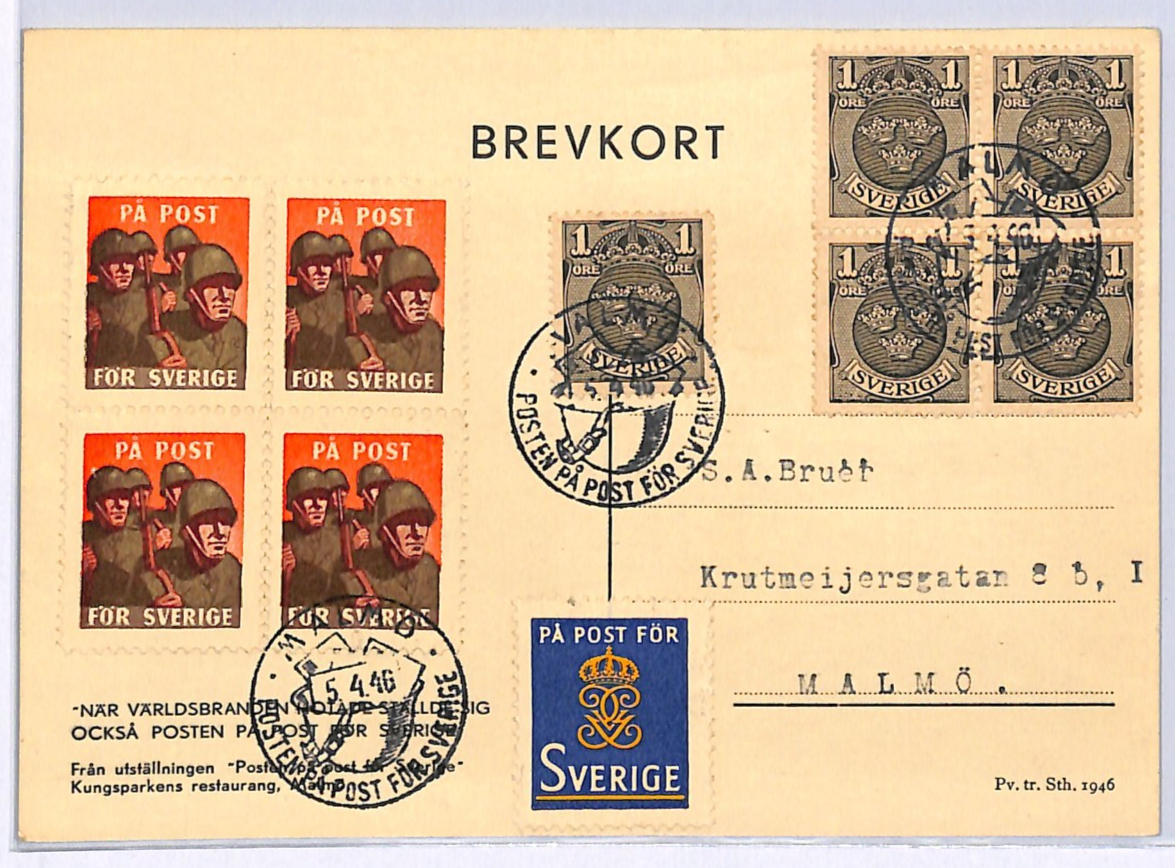 SWEDEN MILITARY (WW2) *PROPAGANDA* Postcard SOLDIER STAMP Block{4} PA POST XS313 - Image 3