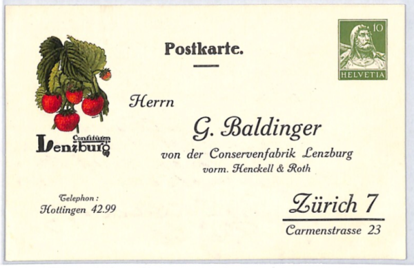 SWITZERLAND 10c Tell ADVERT STATIONERY Card Illustrated STRAWBERRY LenzburgPX253 - Image 3