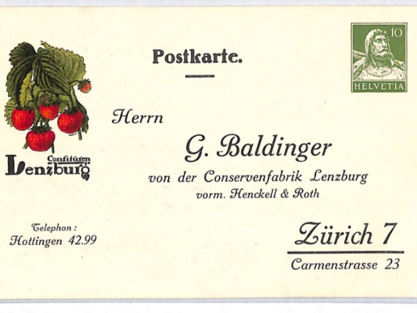 SWITZERLAND 10c Tell ADVERT STATIONERY Card Illustrated STRAWBERRY LenzburgPX253