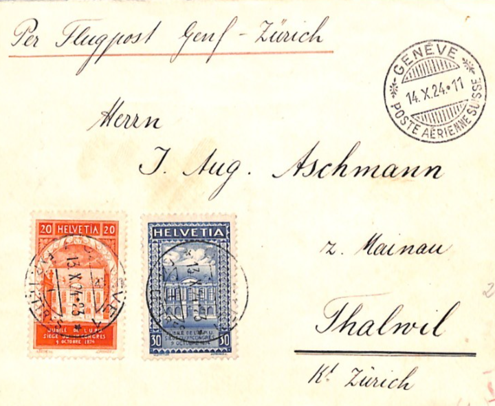 SWITZERLAND 1924 *UPU* Set Air Mail FLIGHT Cover Geneva-Zurich Thalwil XA174 - Image 3