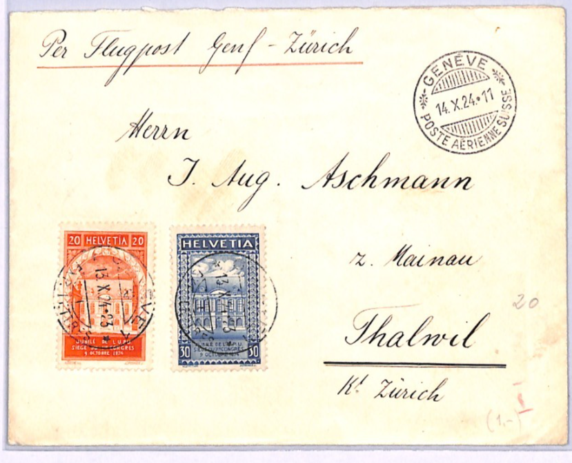SWITZERLAND 1924 *UPU* Set Air Mail FLIGHT Cover Geneva-Zurich Thalwil XA174 - Image 7