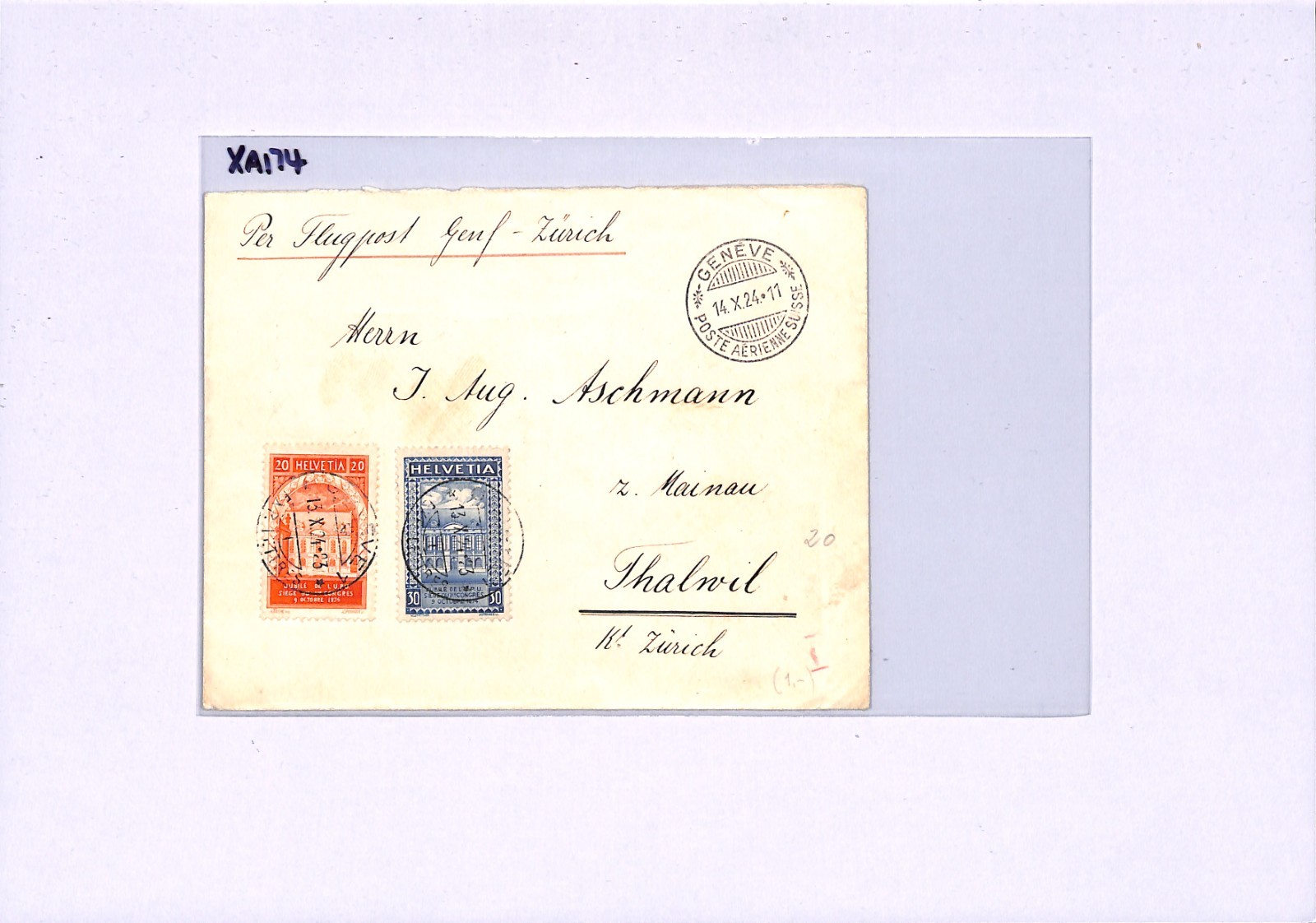 SWITZERLAND 1924 *UPU* Set Air Mail FLIGHT Cover Geneva-Zurich Thalwil XA174 - Image 10