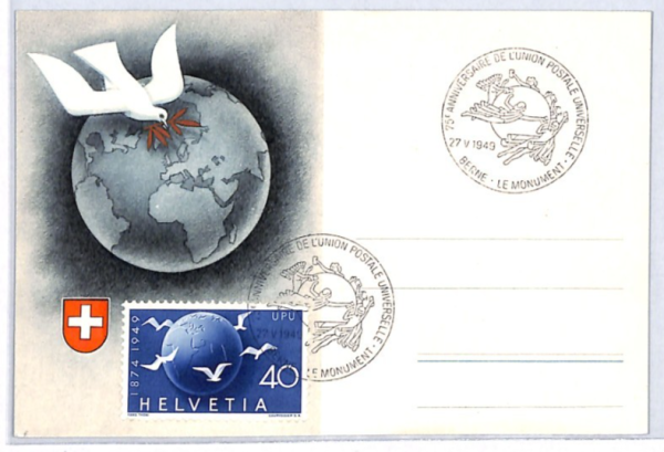 SWITZERLAND 1949 *UPU* 40c MAXI-CARD First Day Cover Berne BIRDS GLOBE YQ363 - Image 3